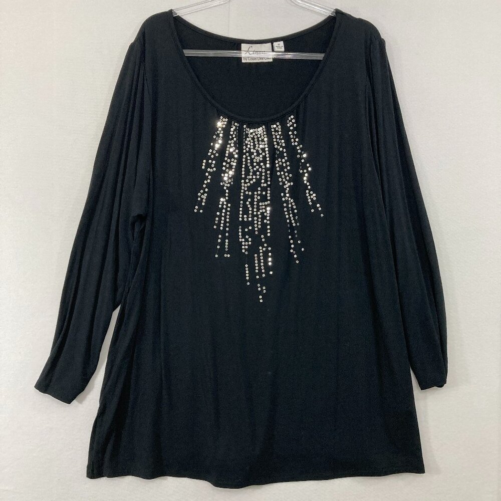 Linea by Louis Dell'Olio Top size 1X Black Sequins Stretch Knit Evening Festival